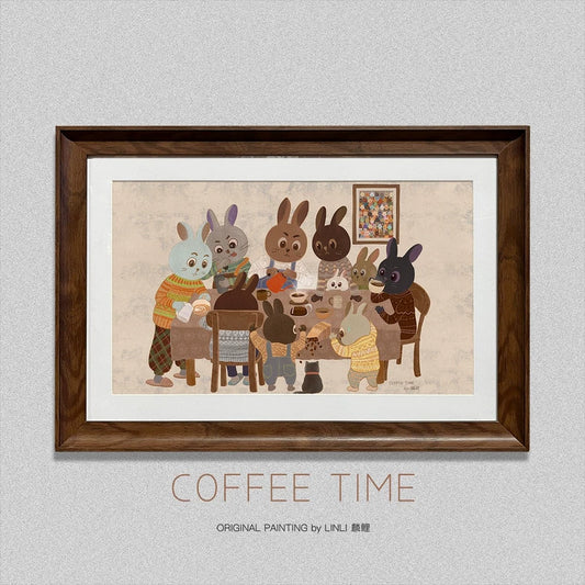 LINLI COFFEE TIME — Framed Giclée, 67 × 47cm
