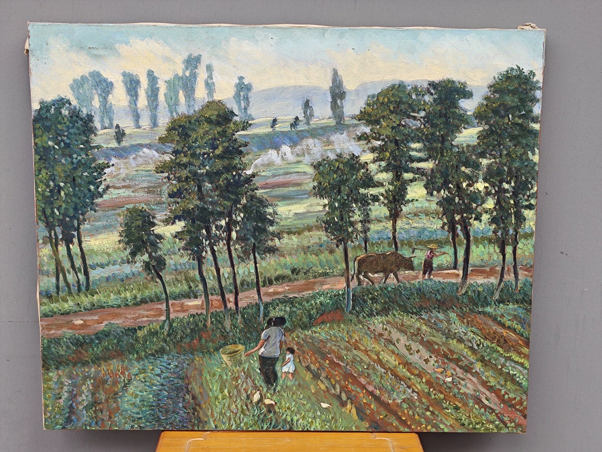 Rural Harvest Scene – Unframed Canvas Painting