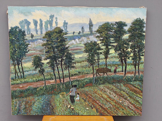 Rural Harvest Scene – Unframed Canvas Painting