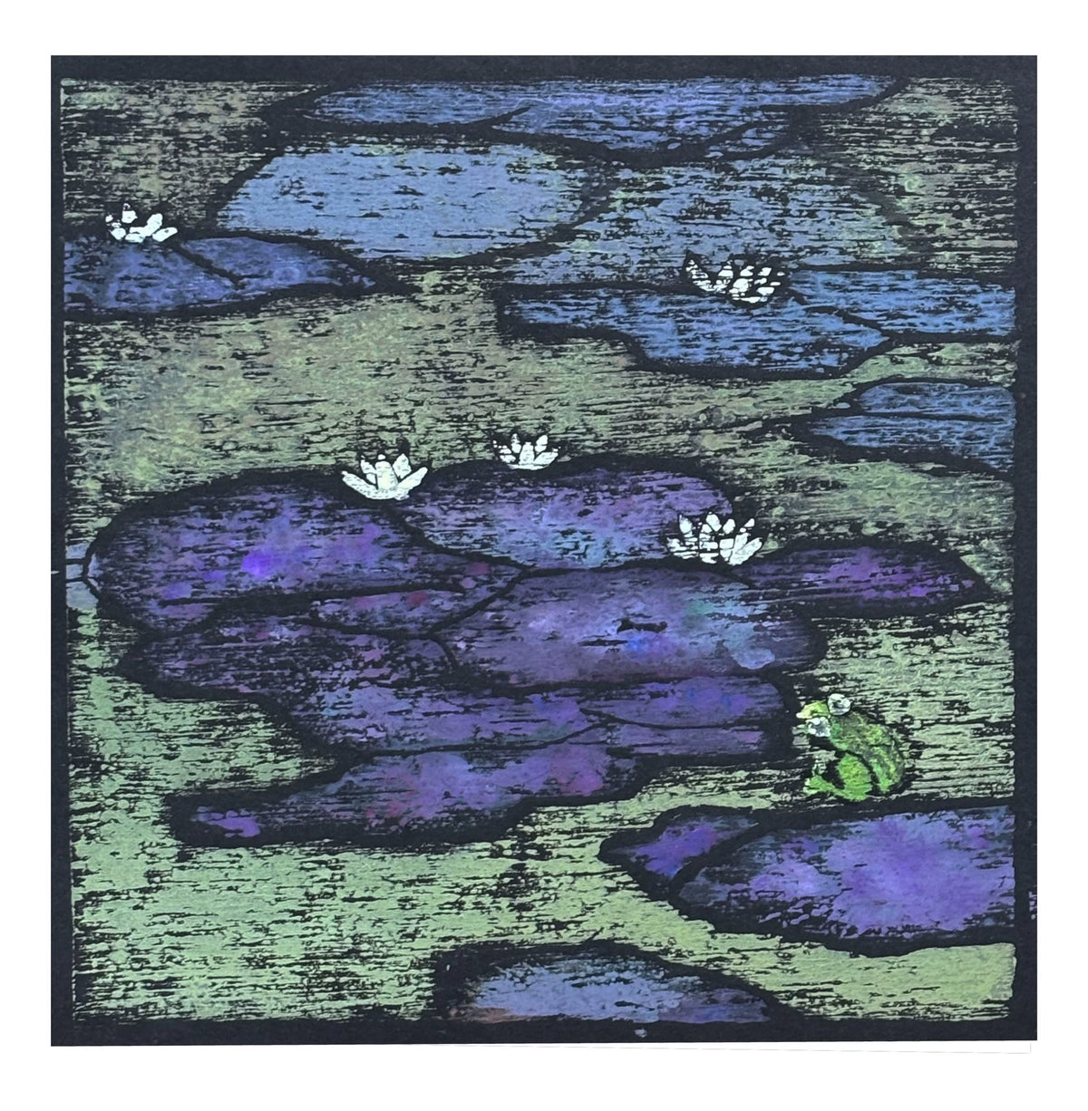 Lotus Pond and Frog – Framed Woodblock Print