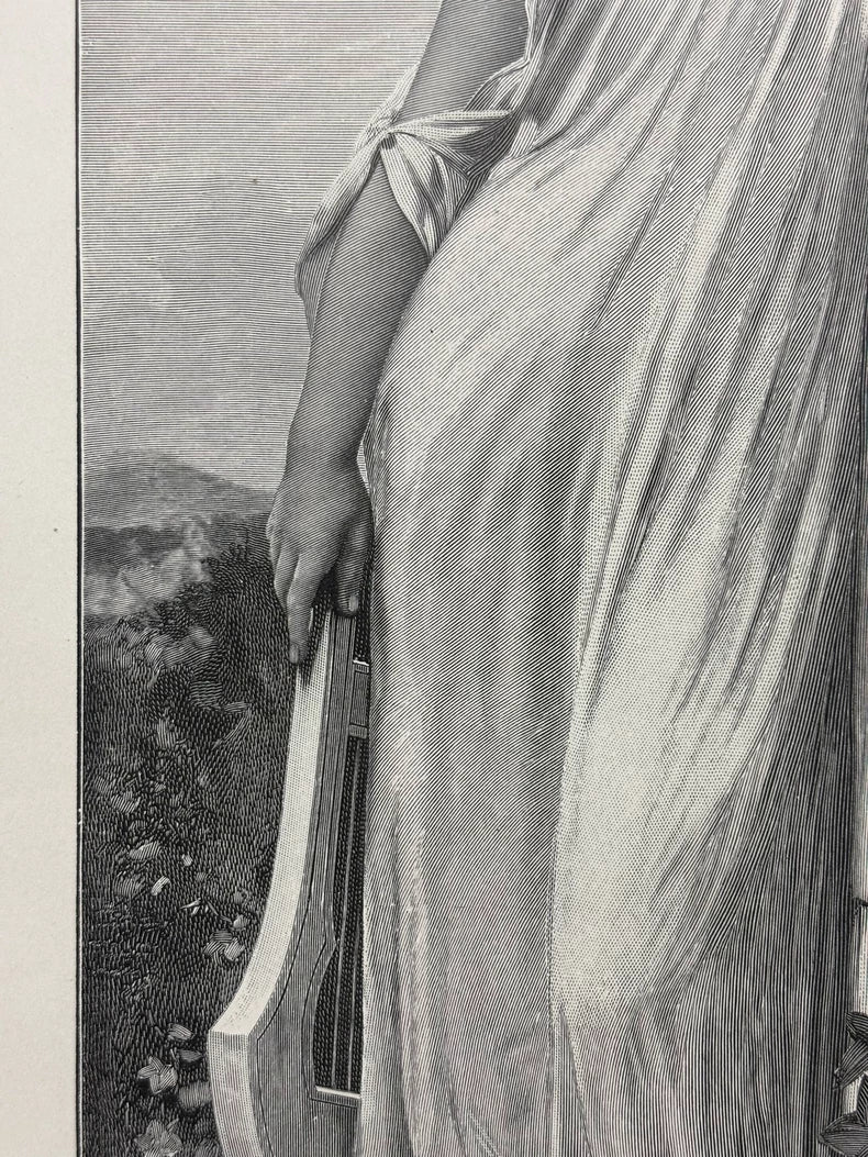 1893 German Wood Engraving of Sappho – 41 × 29 cm