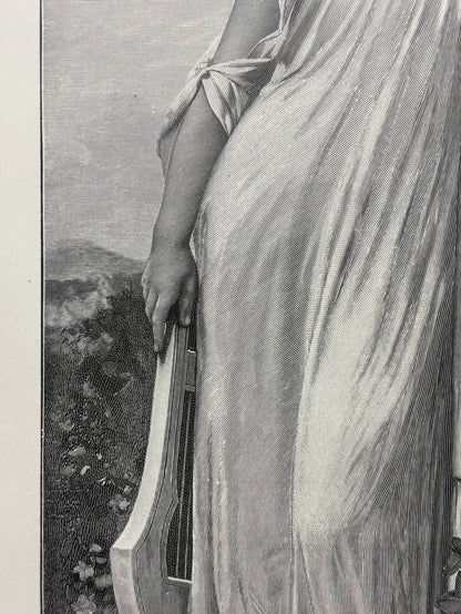 1893 German Wood Engraving of Sappho – 41 × 29 cm
