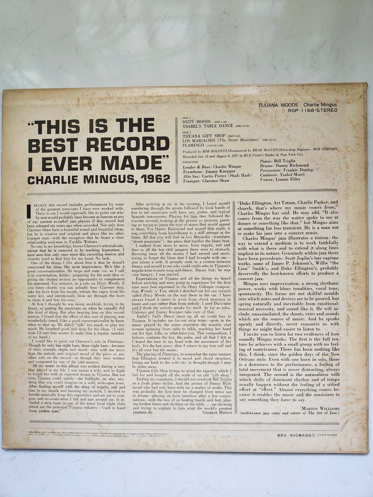 Charles Mingus – Tijuana Moods – Japanese LP – actual item photograph 2