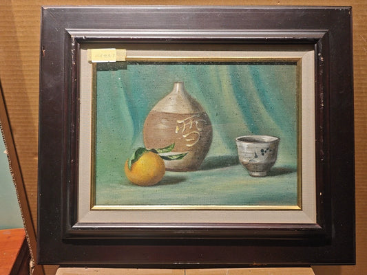 Ceramic Jar and Mandarin – Framed Oil Painting