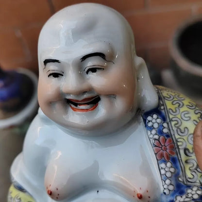 Jingdezhen Famille-Rose Maitreya Buddha Figurine – Wei Hongtai Mark — detail 5