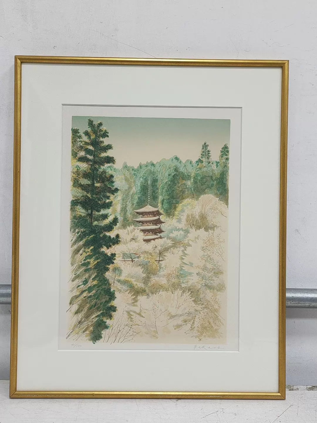 Japanese Pagoda Landscape – Framed Print – actual item photograph 1