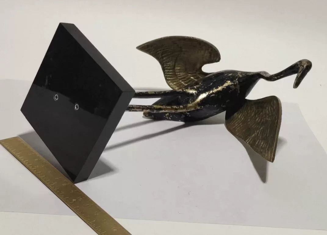 Vintage European Brass Crane Sculpture with Stand