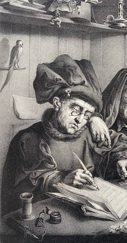 The Misers – Antique Lithographic Print after Quentin Matsys – actual item photograph 4