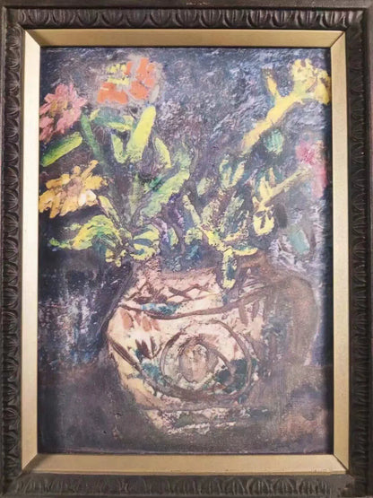 Flowers in a Vase – Vintage Framed Ceramic Art Plaque – detail 2