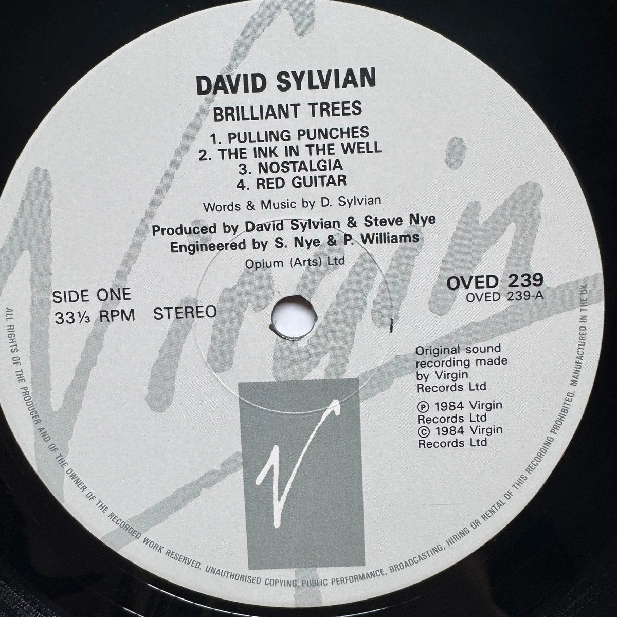 David Sylvian – Brilliant Trees; actual item detail