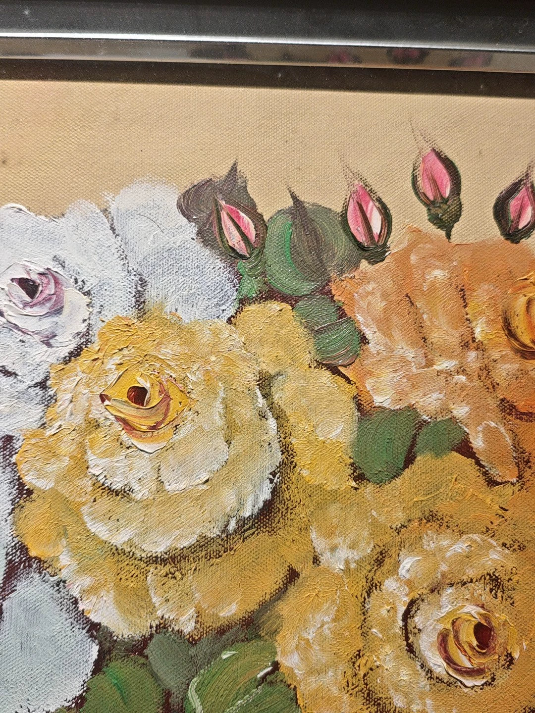 Flowers in a Blue Vase – Large Framed Oil Painting