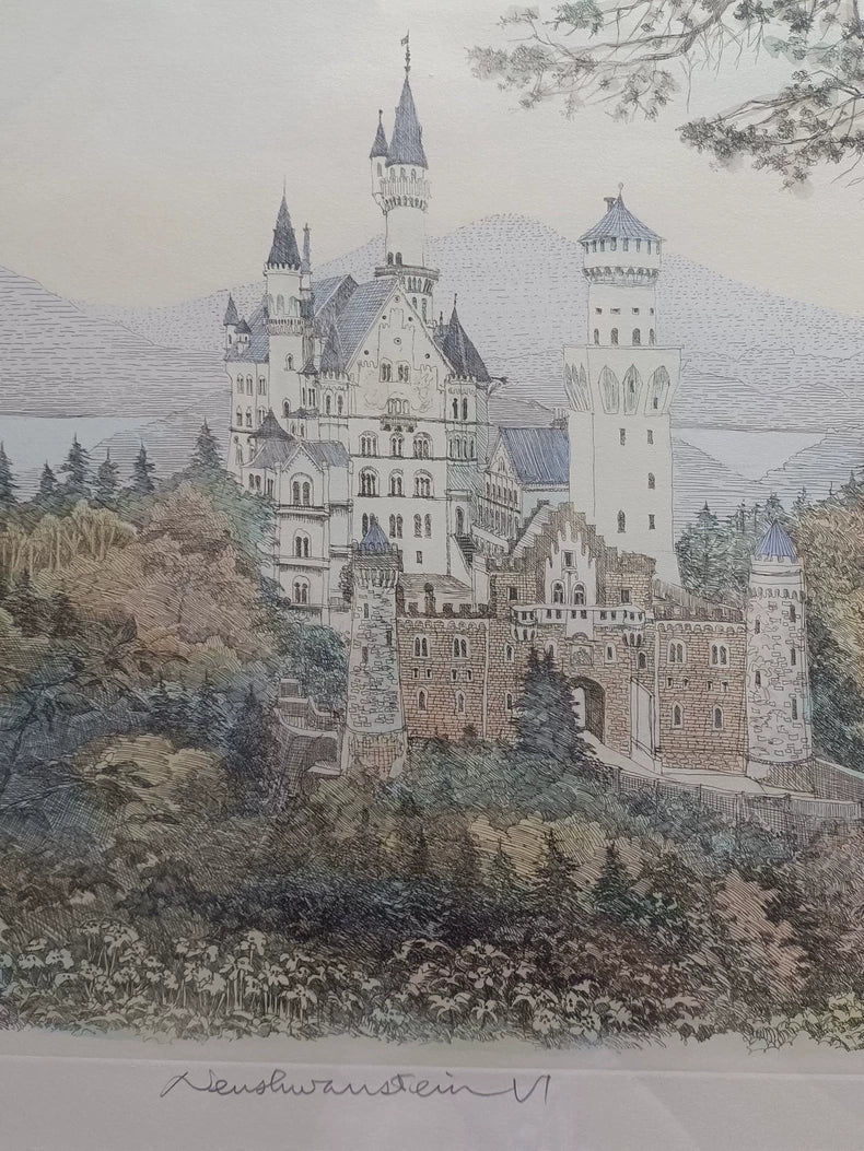 織田義郎 – Signed Framed Landscape Etching