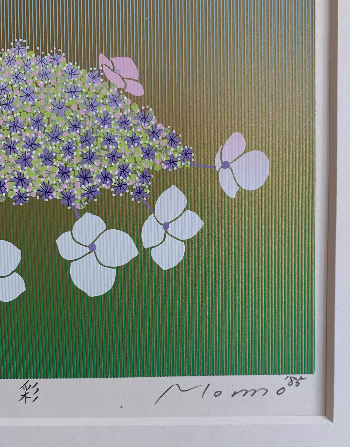 Momo Shimizu – Hydrangea – Signed Framed Screenprint 172/300 – detail 7
