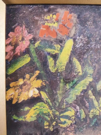 Flowers in a Vase – Vintage Framed Ceramic Art Plaque – detail 5