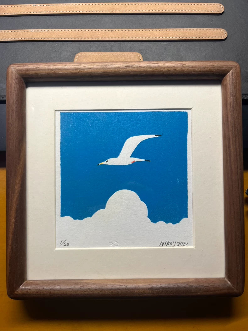 Bowen Seagull — Framed Reduction Woodcut