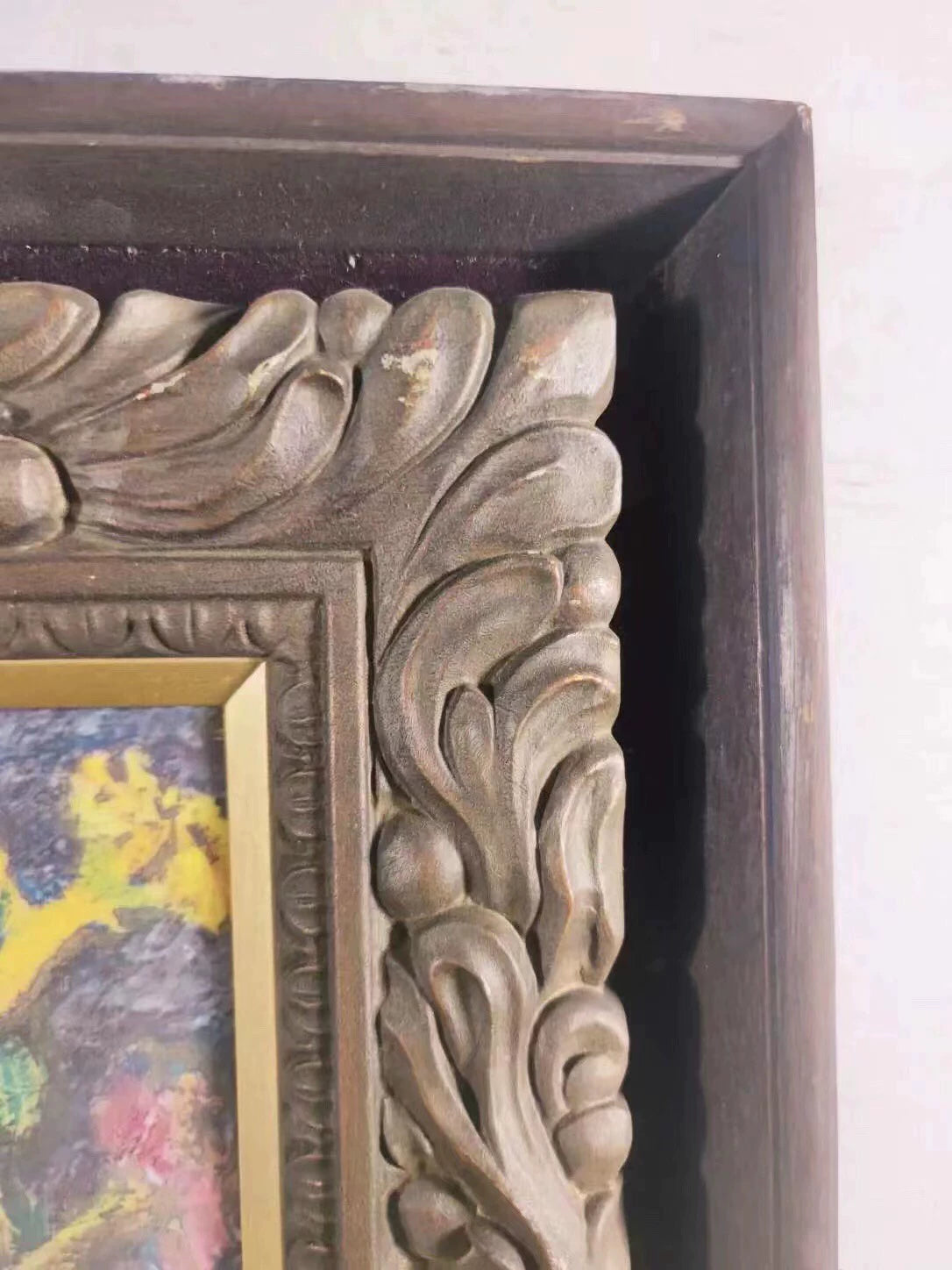 Flowers in a Vase – Vintage Framed Ceramic Art Plaque – detail 6