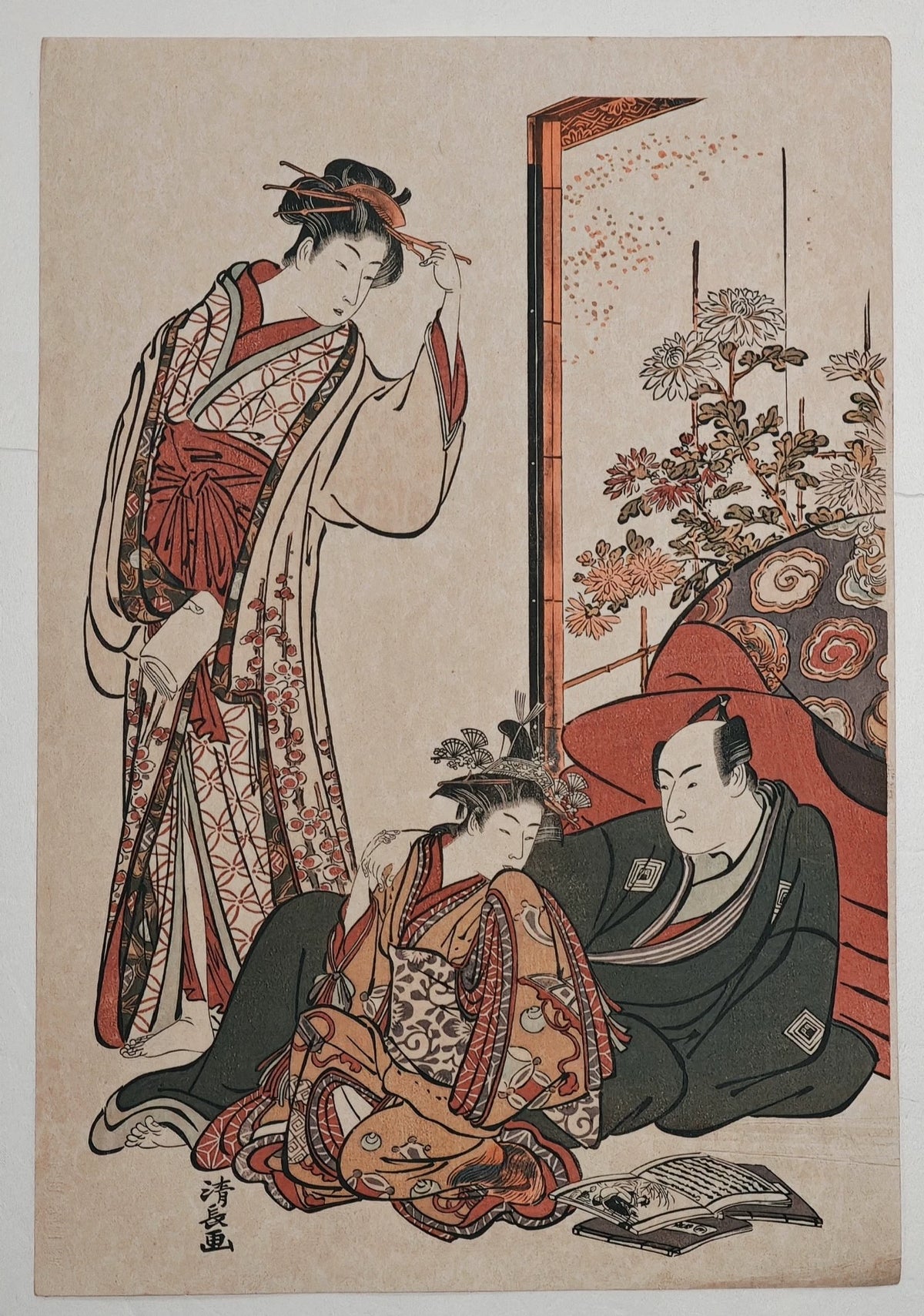 Torii Kiyonaga – Ichikawa Monnosuke and Girls – 1948 Woodblock Reproduction
