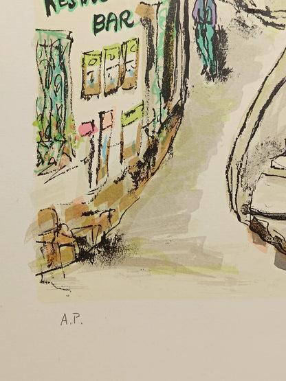 K. Nishikawa – Mediterranean Village – Signed Artist Proof Framed Print – detail 3