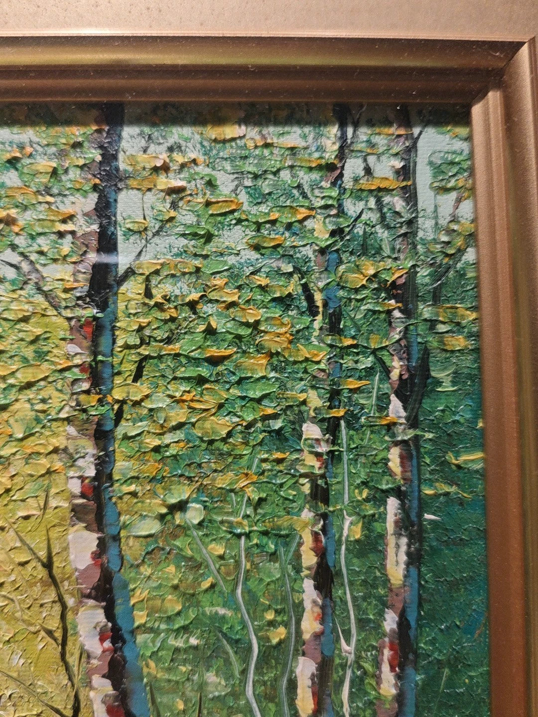Birch Trees beside Water – Framed Oil Painting
