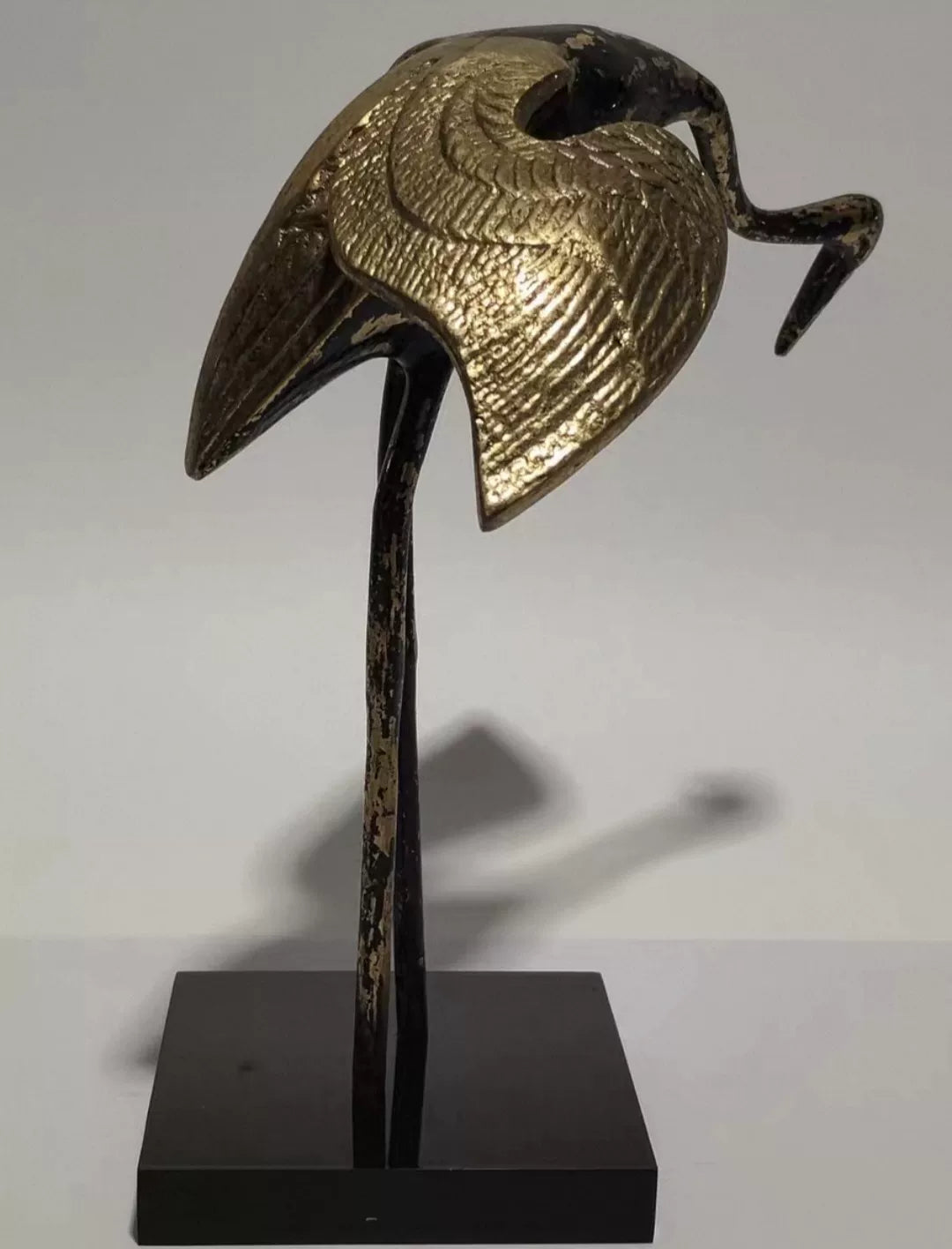 Vintage European Brass Crane Sculpture with Stand