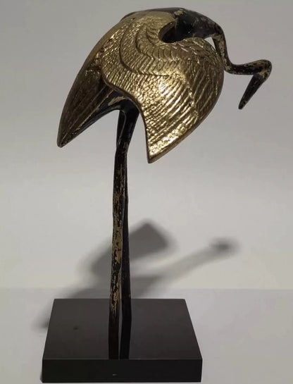 Vintage European Brass Crane Sculpture with Stand