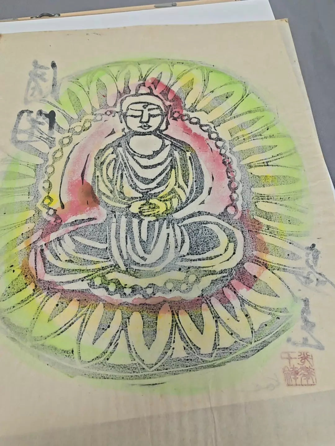 Seated Buddha – Japanese Framed Colour Print – detail 7