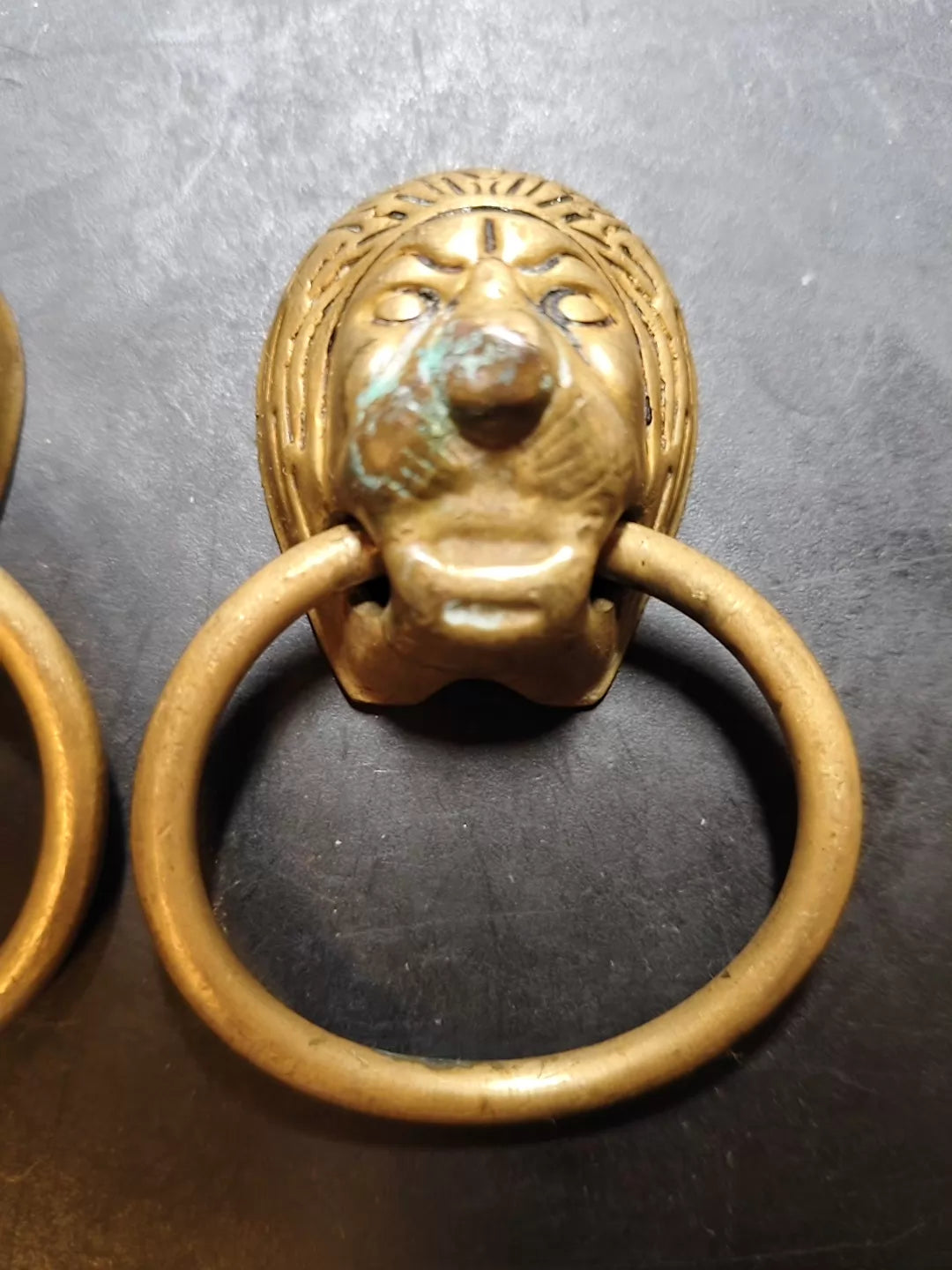 Pair of Brass Lion-Head Ring Pulls, 7 cm – source photo 3