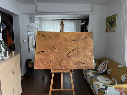 Hand-Painted Abstract Textured Canvas with Gold Leaf – 150 × 100 cm