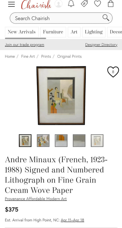 André Minaux – Unsigned Framed Lithograph
