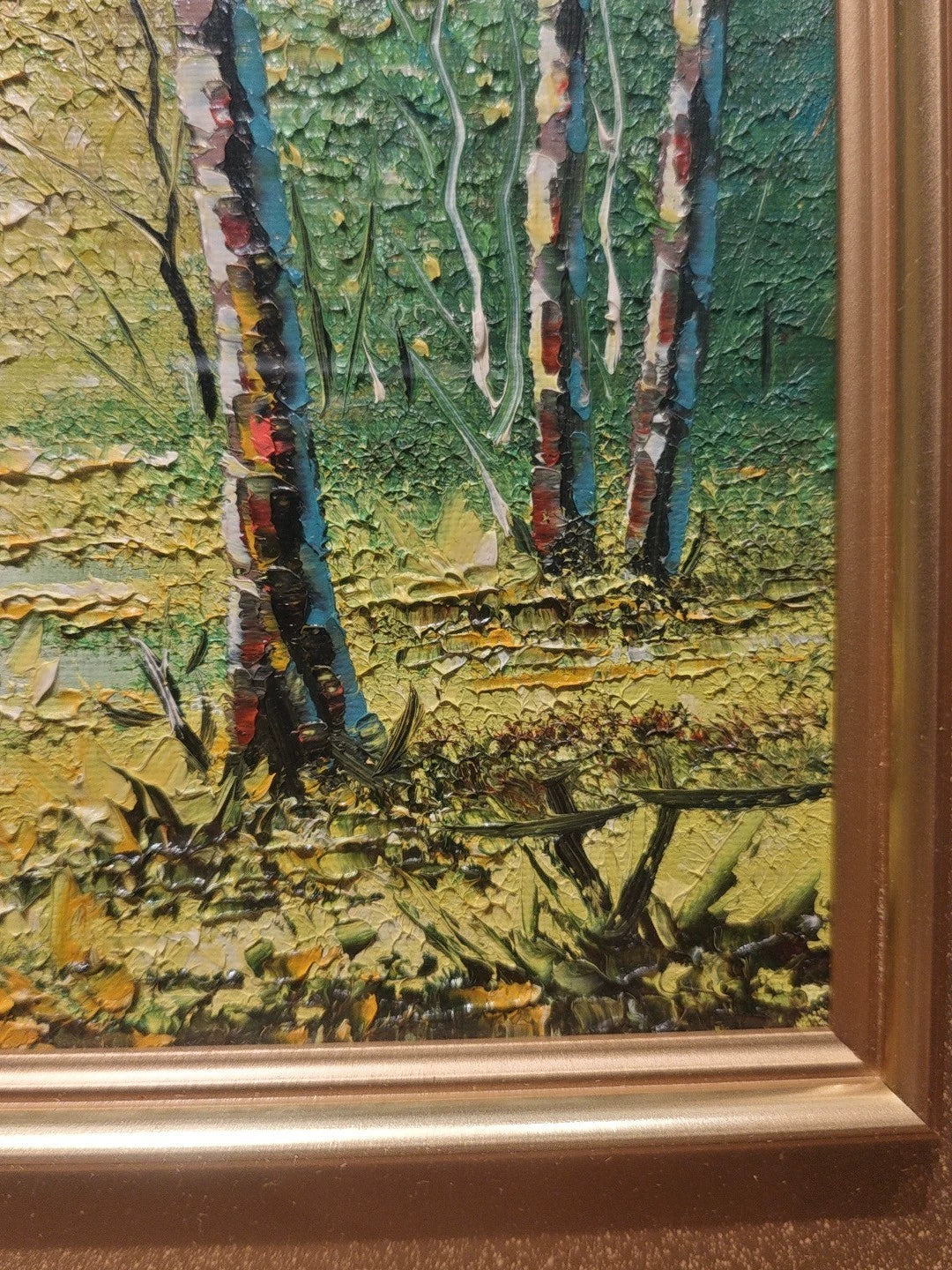 Birch Trees beside Water – Framed Oil Painting