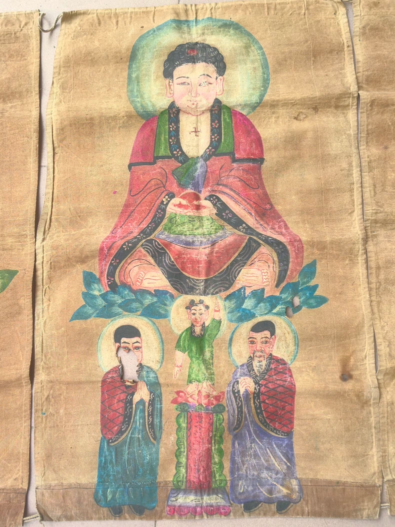 Vintage Hand-Painted Buddhist Cloth Painting – One Piece — detail 3