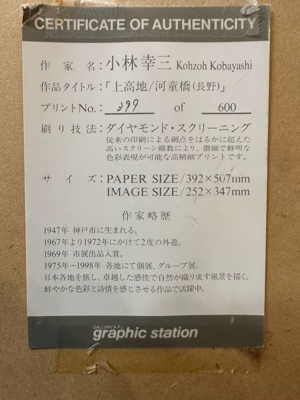 Kozo Kobayashi – Kappabashi Bridge, Numbered Framed Print 399/600 – actual item photograph 8