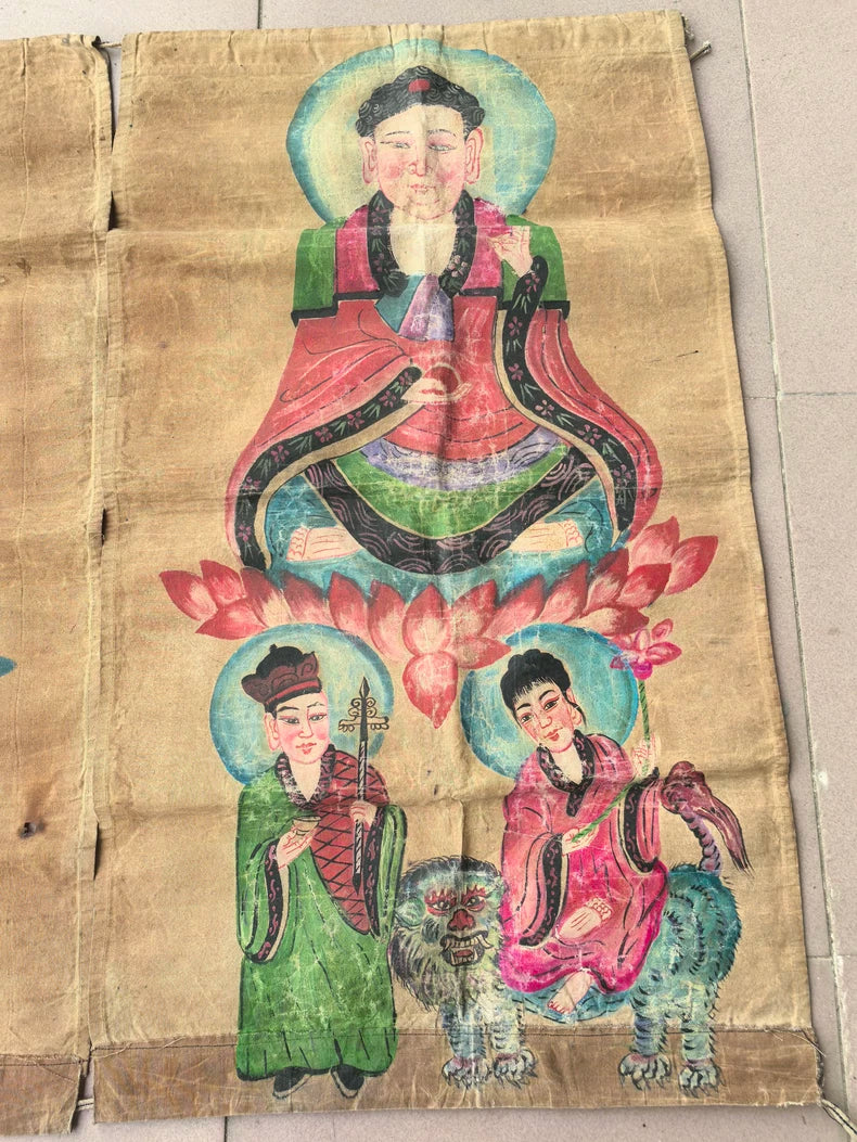 Vintage Hand-Painted Buddhist Cloth Painting – One Piece — detail 4