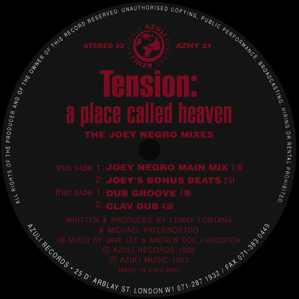 Tension – A Place Called Heaven (Joey Negro Re-Mixes • Farley/Heller Mixes) – edition reference image