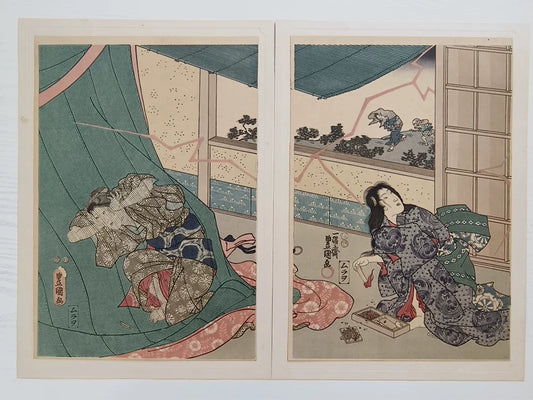 Utagawa Kunisada – c.1920s Woodblock Diptych Reprint