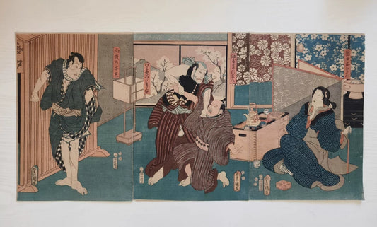 Utagawa Kunisada – Yowa Nasake Ukina no Yokogushi – 1853 Woodblock Triptych