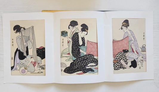 Kitagawa Utamaro – Needlework – c.1970s Woodblock Triptych Reprint