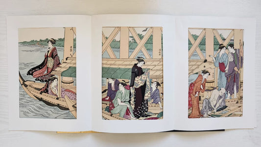 Torii Kiyonaga – Cooling Boat Beneath Azuma Bridge – Woodblock Triptych Reprint