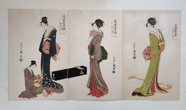 Chobunsai Eishi – Seiro Geisha Sen – c.1970s Woodblock Triptych Reprint
